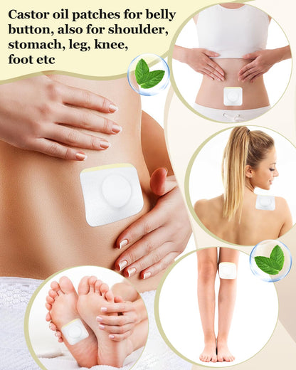 Castor Oil Pack Wrap for Belly Button – 50 Pcs, Disposable Self-Adhesive Patches, Hypoallergenic