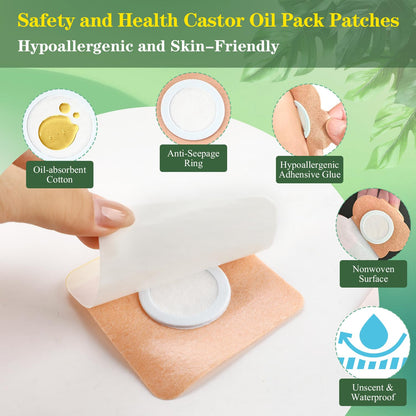 42 Pcs Castor Oil Pack Wrap Set with Organic Cold-Pressed Castor Oil – 6.76 oz Glass Bottle