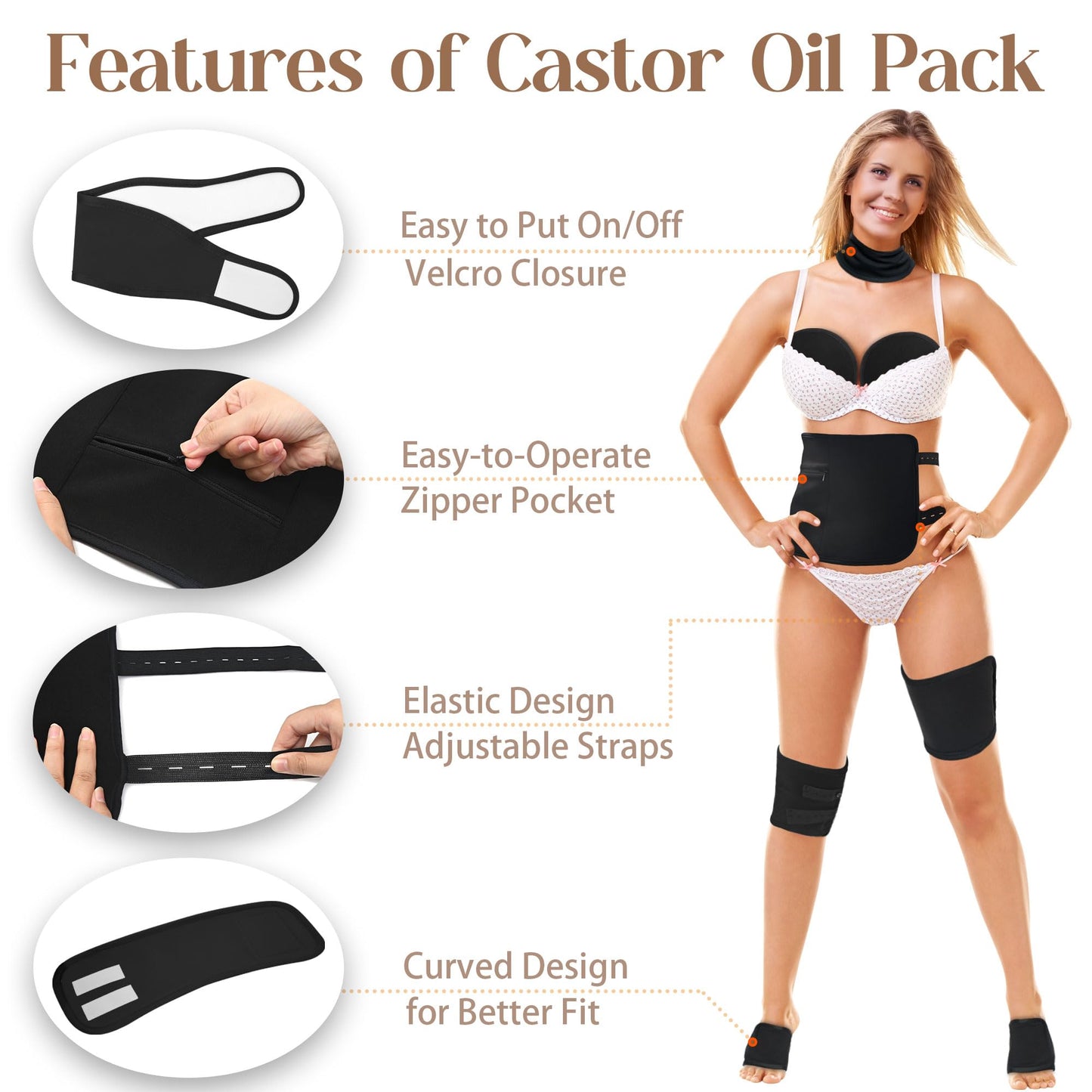 9 Pcs Castor Oil Pack Wrap Kit – Organic Cotton, Reusable Full-Body Care