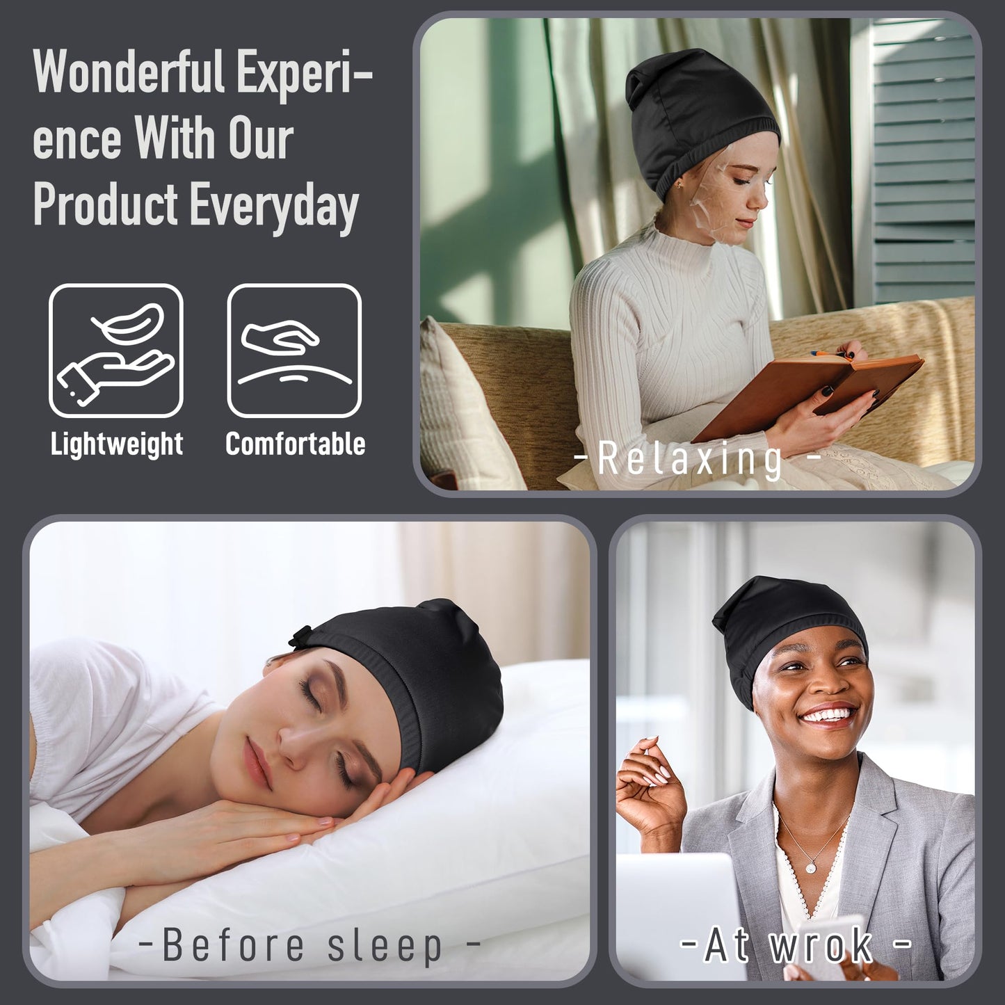 Castor Oil Pack Wrap for Hair - Organic Cotton Head Cap, Reusable Waterproof Hair Hat for Sleep