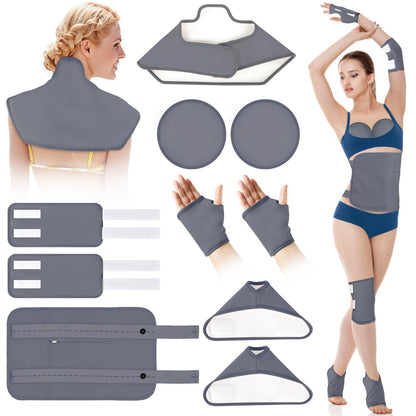 Castor Oil Pack Wrap Kit - 10 Pcs, Adjustable Straps, Reusable Organic Cotton (Gray)