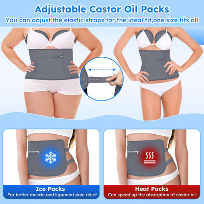 Castor Oil Pack Wrap Kit - 10 Pcs, Adjustable Straps, Reusable Organic Cotton (Gray)