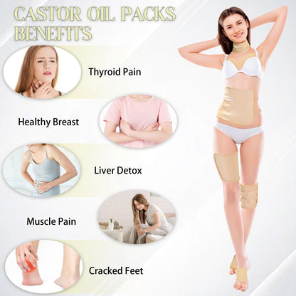 9 Pcs Castor Oil Pack Wrap Kit — Organic Cotton, Reusable Pads, Adjustable Straps