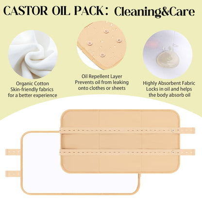 9 Pcs Castor Oil Pack Wrap Kit — Organic Cotton, Reusable Pads, Adjustable Straps