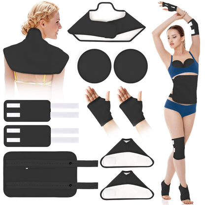 Castor Oil Pack Wrap Kit – 10 Pcs Reusable Organic Cotton with Adjustable Straps (Black)