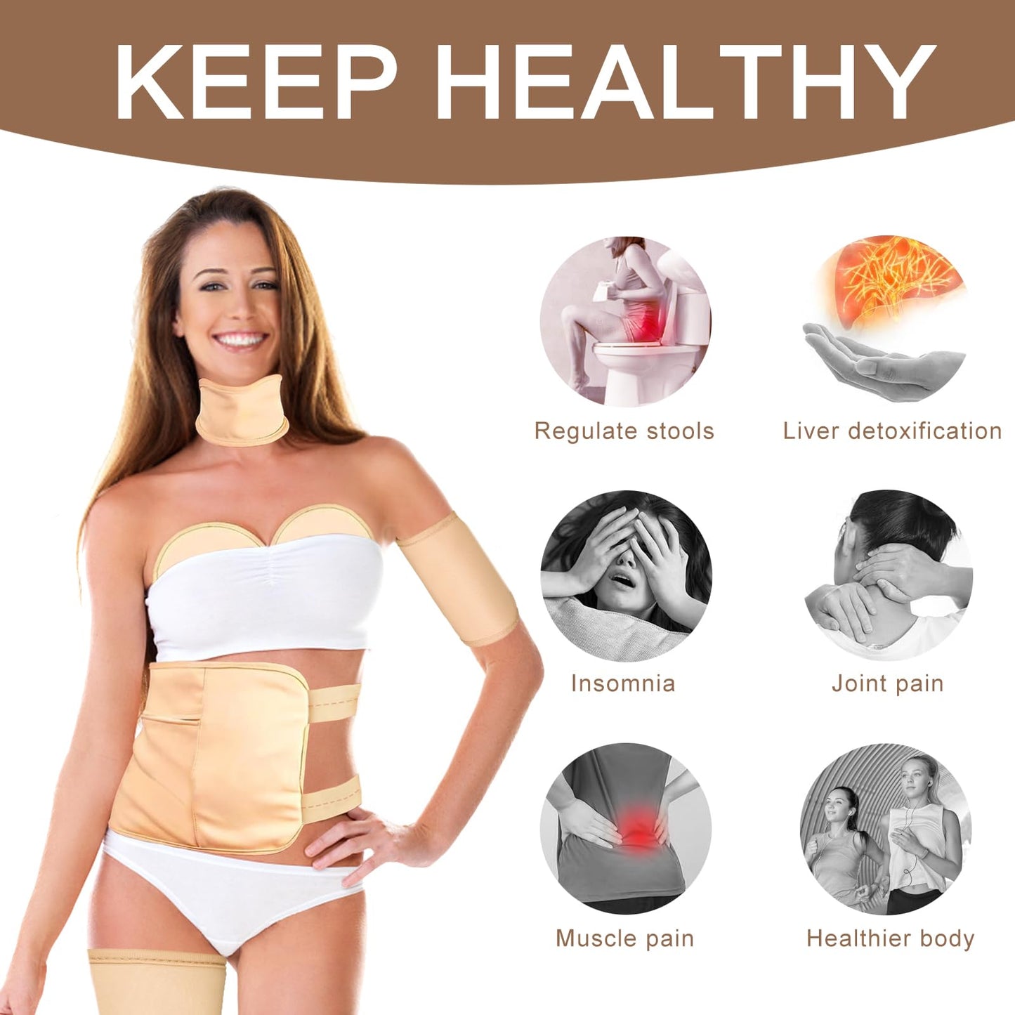 6 Pcs Castor Oil Pack Wrap Kit - Organic Cotton, Reusable, Adjustable Straps
