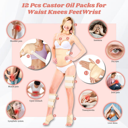 Castor Oil Pack Wrap Kit – 12 Pcs Organic Cotton, Whole-Body Use