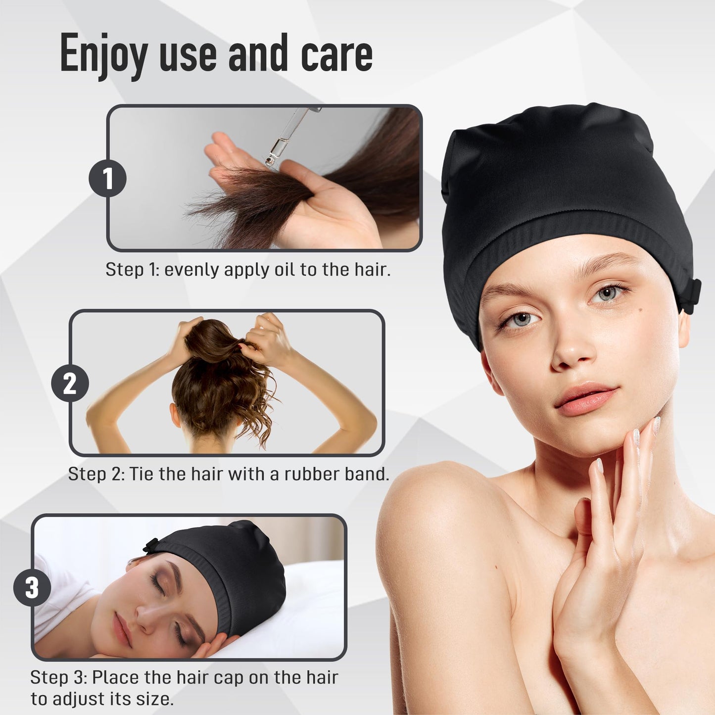 Castor Oil Pack Wrap for Hair - Organic Cotton Head Cap, Reusable Waterproof Hair Hat for Sleep