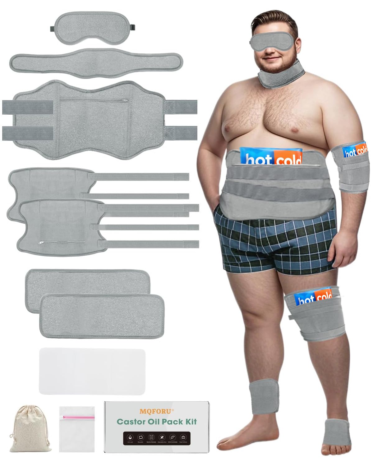 10 Pcs Castor Oil Pack Wrap – Plus Size XL (Light Gray) – Anti-Leak & Washable