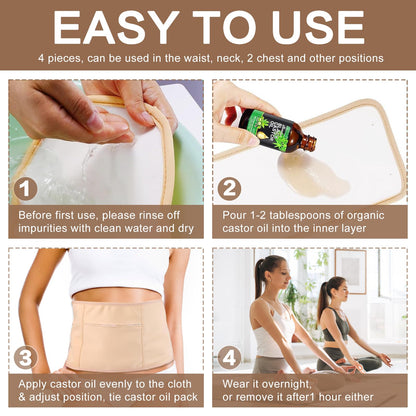 Castor Oil Pack Wrap Kit – Organic Cold-Pressed Castor Oil in Amber Glass Bottle