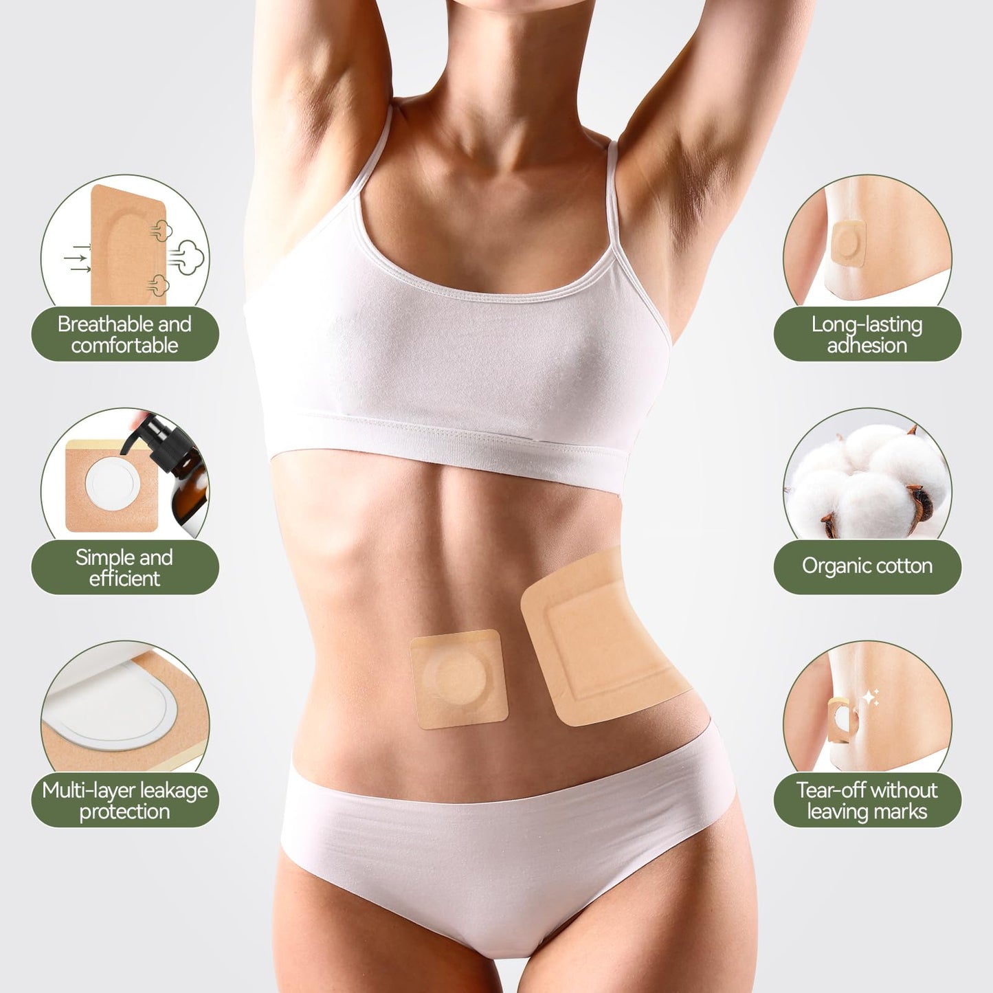 30Pcs Adhesive Castor Oil Patches | Organic Cotton Pack Wrap for Waist Knees Neck Belly Arms