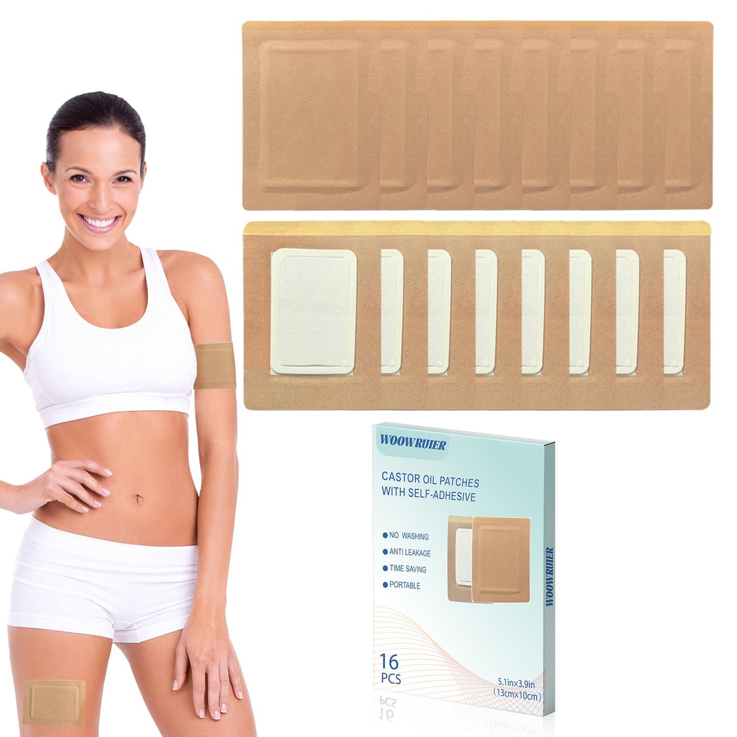 16 Pcs Castor Oil Patches – Disposable Packs with Anti-Leakage Cotton (5.1 x 3.9 in)