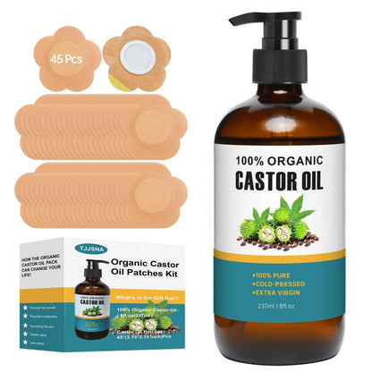 45 Pack Castor Oil Patches Kit - 8 oz Organic Cold-Pressed, Hexane Free