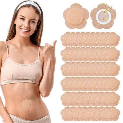 60 Pcs Castor Oil Patches - Disposable Organic Cotton Self-Adhesive Navel & Body Wrap (Brown)