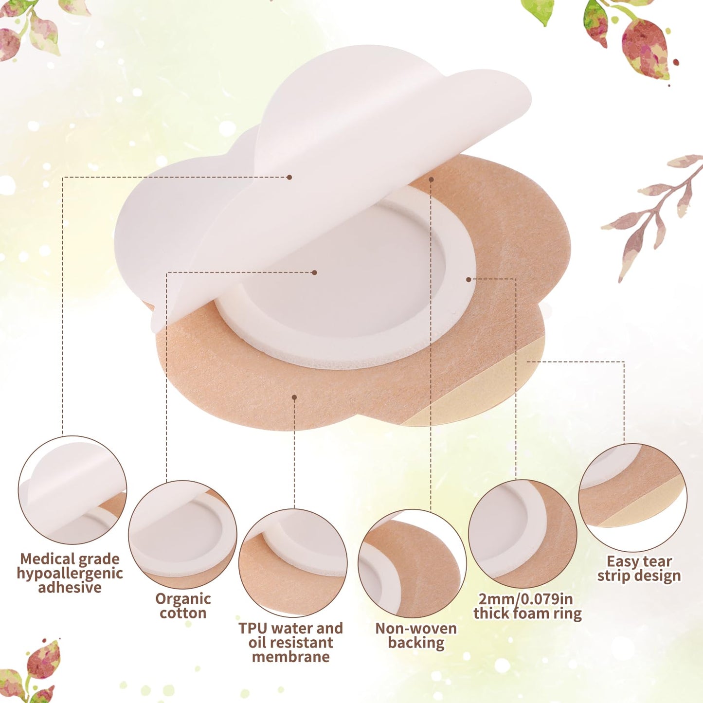 60 Pcs Castor Oil Patches - Disposable Organic Cotton Self-Adhesive Navel & Body Wrap (Brown)