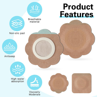 30 Pcs Disposable Castor Oil Patches – Self-Adhesive, Leak-Proof, Breathable (Flower+Square, Skin Color)