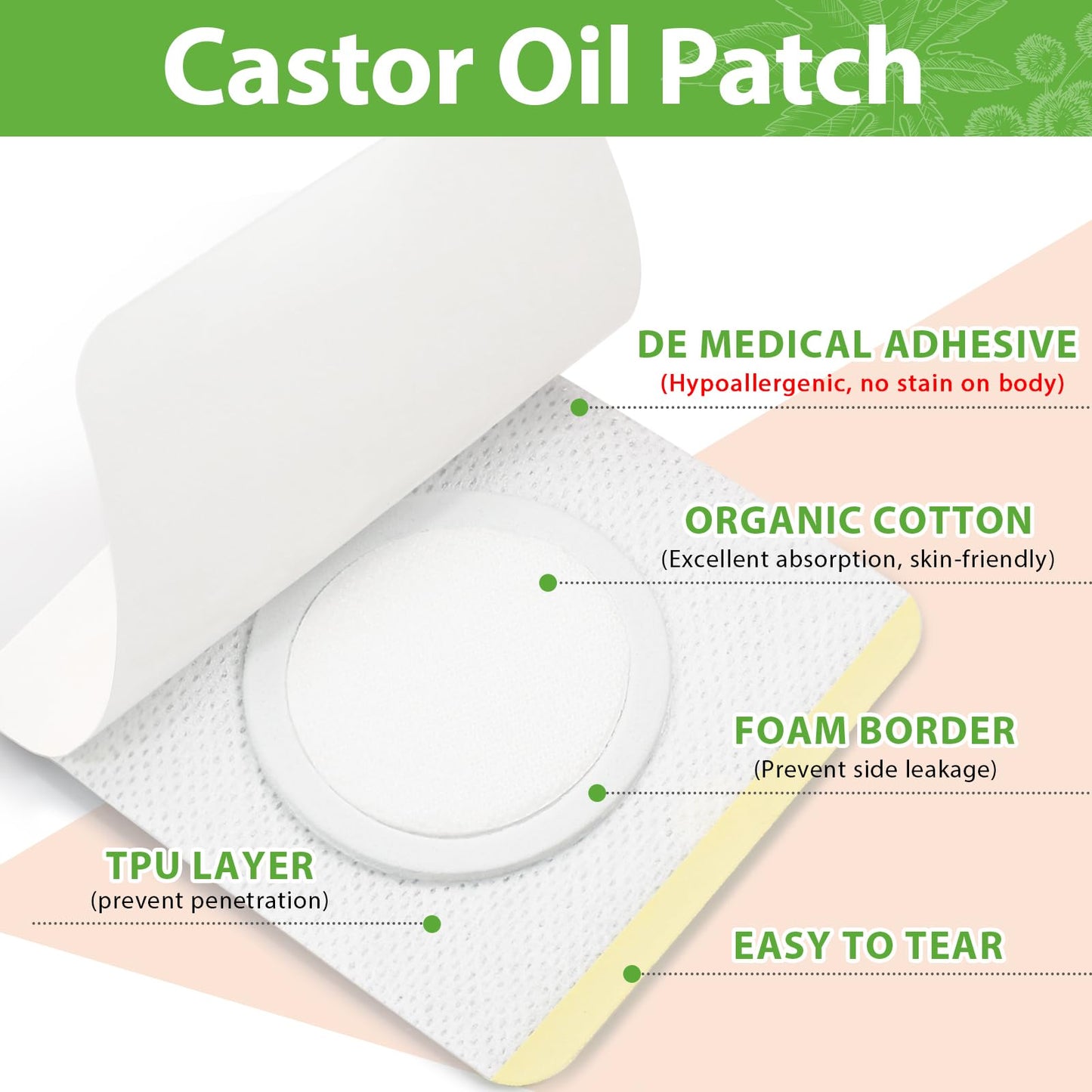 20 Pcs Castor Oil Patches Kit - Organic Cold-Pressed Oil in Glass Bottle (2.03oz) - Eyelash Care