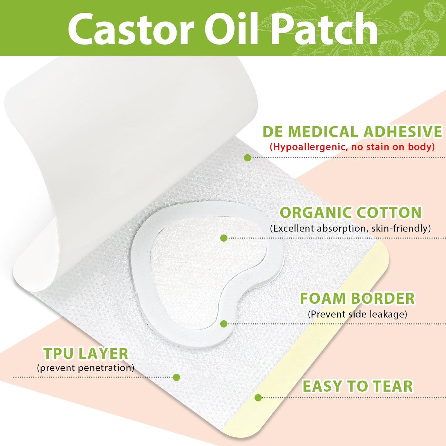 Castor Oil Patches Kit – 50 Patches + 8oz Organic Cold-Pressed Castor Oil