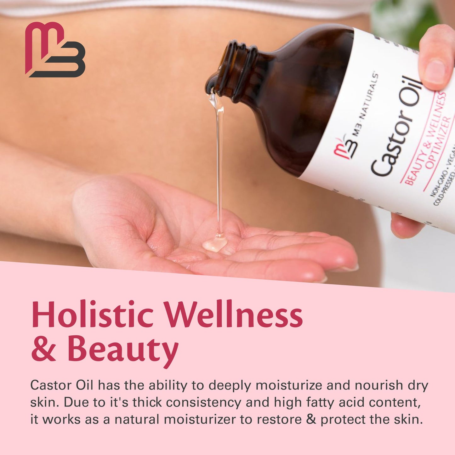 100% Pure Organic Castor Oil – Hair & Skin Care, Hexane-Free, Cold Pressed, 500ml Glass Bottle