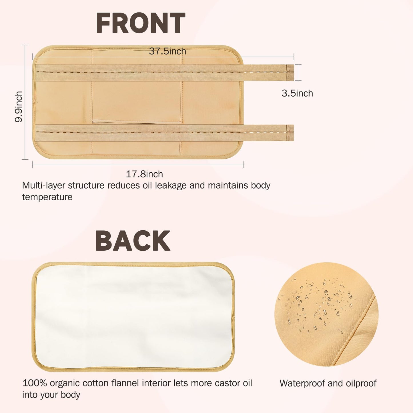 3Pcs Castor Oil Pack Wrap – Reusable Organic Pack for Liver Detox, Insomnia, Constipation & Inflammation | Adjustable Elastic Straps