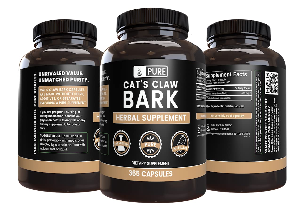 Cat's Claw Bark 365 Capsules | Pure Original Ingredients | Lab Verified