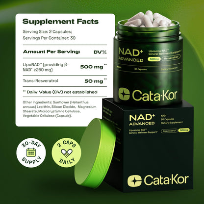 Cata-Kor Liposomal NAD+ with Resveratrol – NMN Alternative | Third-Party Tested
