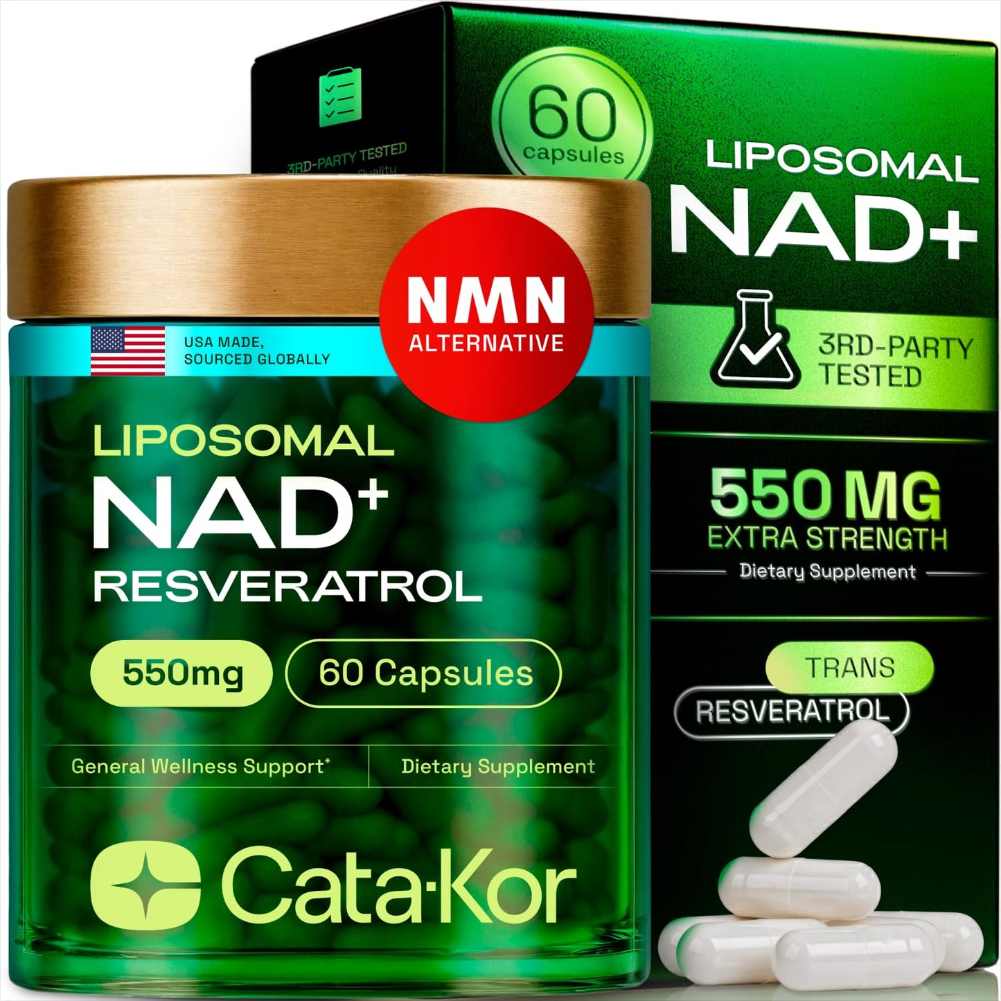 Cata-Kor Liposomal NAD+ with Resveratrol – NMN Alternative | Third-Party Tested