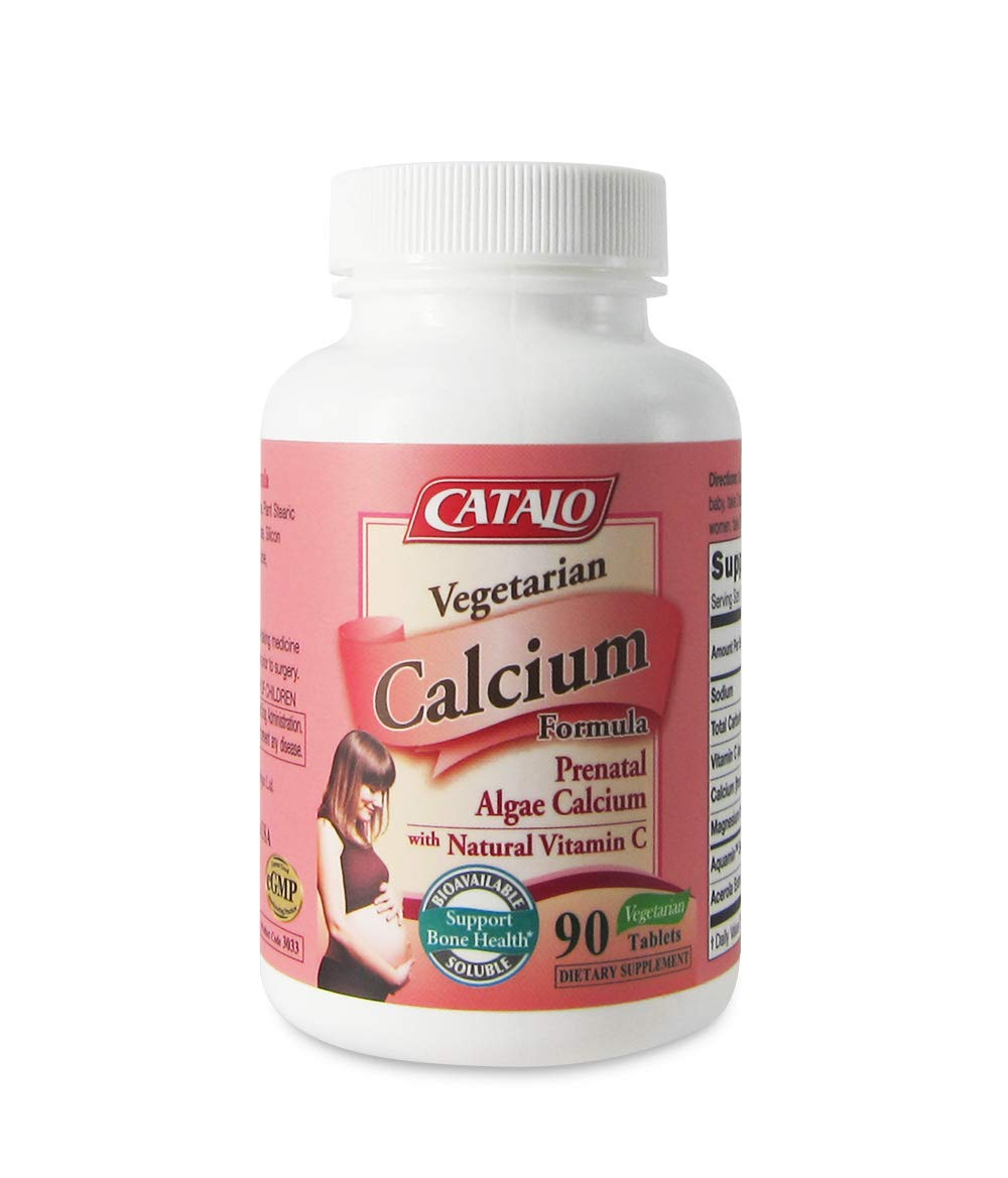 CATALO Vegetarian Calcium for Women - Plant-Based Red Algae Calcium with Magnesium & Vitamin C - 90 Tablets