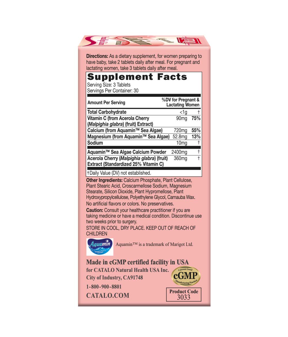 CATALO Vegetarian Calcium for Women - Plant-Based Red Algae Calcium with Magnesium & Vitamin C - 90 Tablets