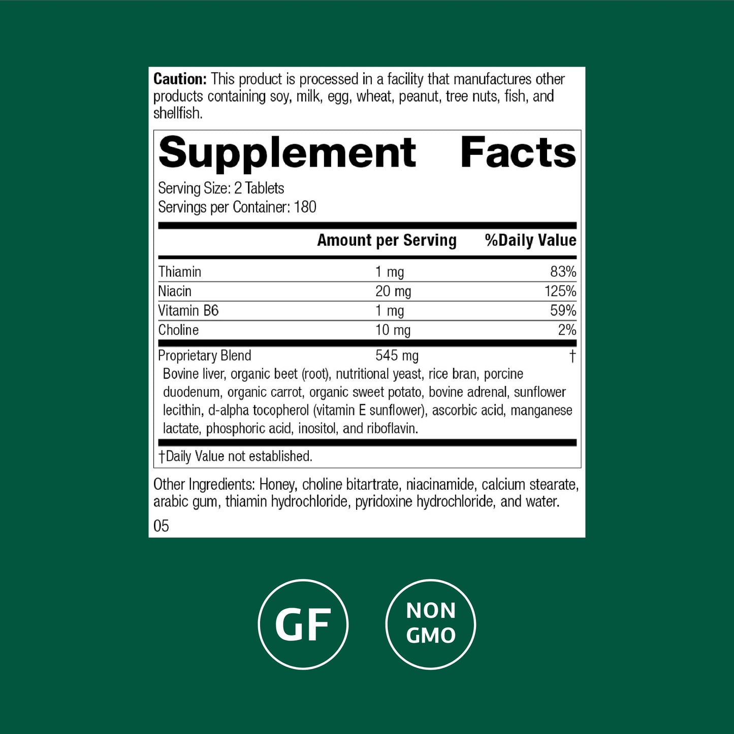 Standard Process Cataplex B-GF - Nervous System & Energy Support - Gluten-Free, Non-Dairy & Non-Soy - 360 Tablets