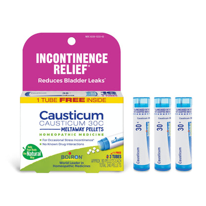 Causticum 30C Homeopathic Incontinence Relief – Boiron (3 Tubes, 240 Pellets)