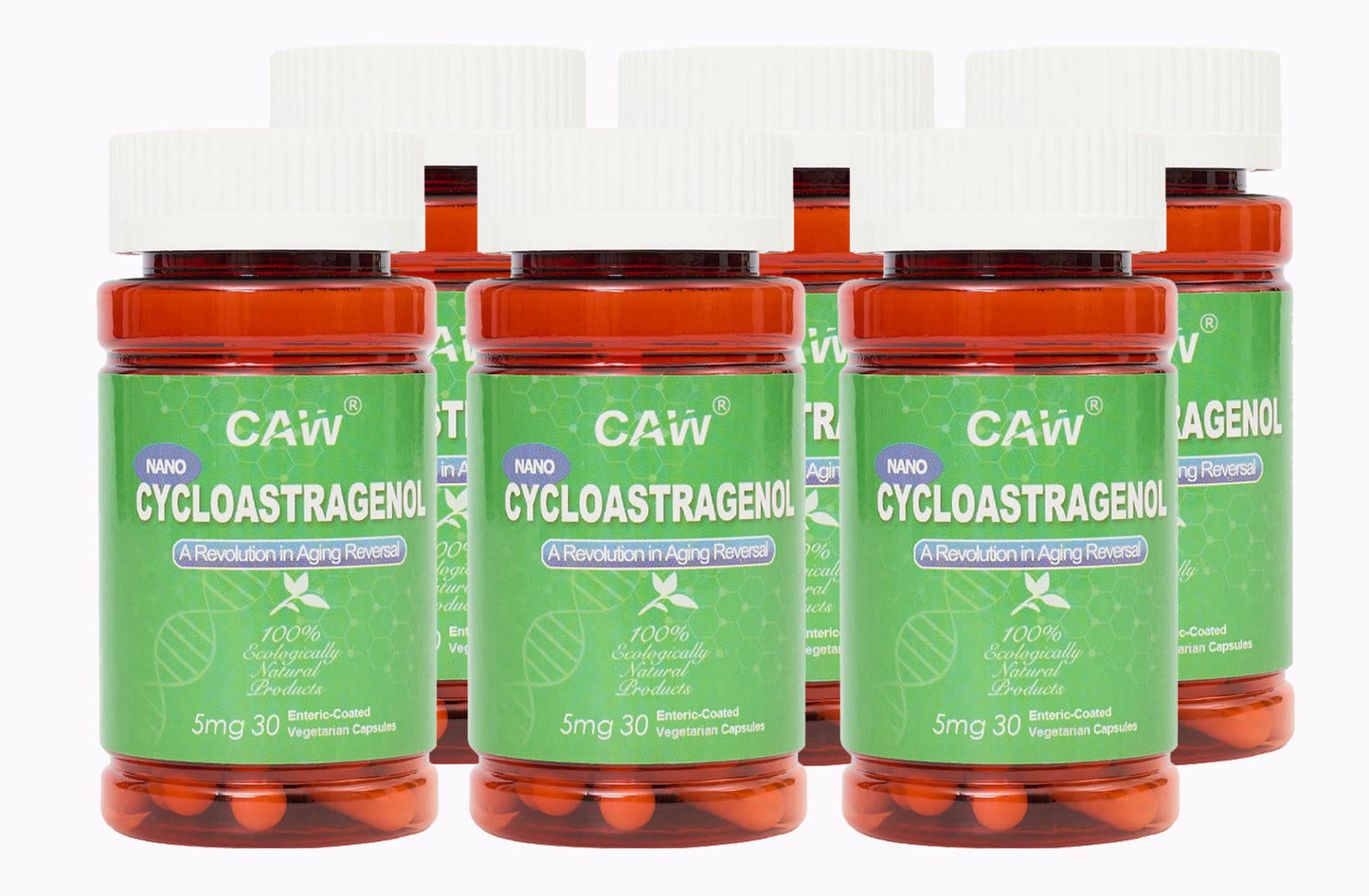 CAW Nano Cycloastragenol 98% 5mg 30 Caps | Anti-Aging Telomere Plus | Non-GMO, Made in USA | Better Absorption | Enteric-Coated Vegetarian Capsules (6 Bottles)