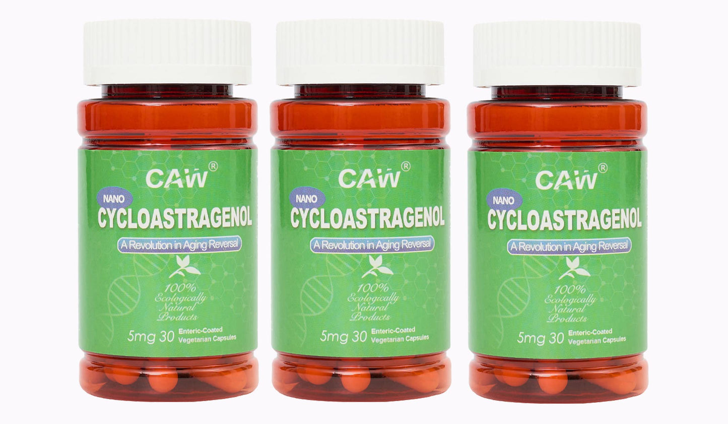 CAW Nano Cycloastragenol 98% 5mg 30 Caps | Anti-Aging Telomere Plus | Non-GMO, Made in USA | Better Absorption | Enteric-Coated Vegetarian Capsules (3 Bottles