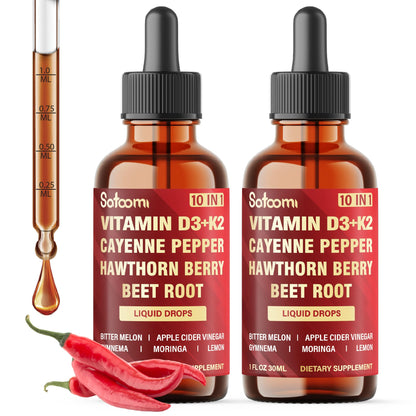 2 Packs of 30ml Cayenne Pepper Drops with D3 & K2 – Digestion Support (120 Day Supply)