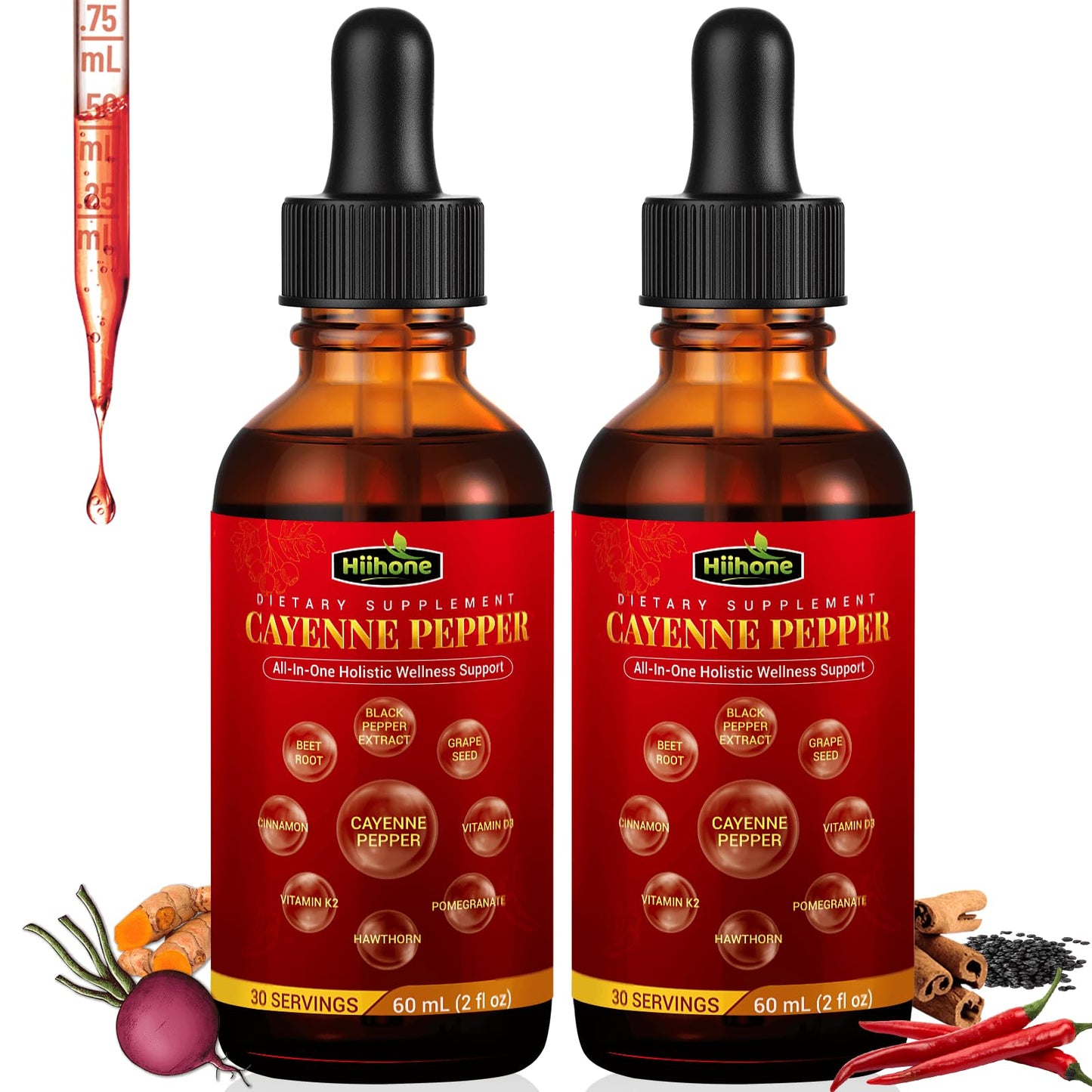 (2 Packs) 10-in-1 Cayenne Pepper Drops – Herbal Digestive & Immune Support – 4 Fl Oz