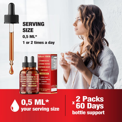 2 Packs of 30ml Cayenne Pepper Drops with D3 & K2 – Digestion Support (120 Day Supply)