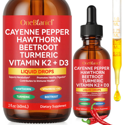 Cayenne Pepper Drops – Organic Cayenne, Hawthorn, Beet Root, Turmeric, K2 & D3 | Vegan