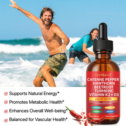 Cayenne Pepper Drops – Organic Cayenne, Hawthorn, Beet Root, Turmeric, K2 & D3 | Vegan