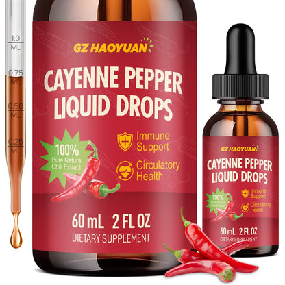 Cayenne Pepper Liquid Drops with Hawthorn, Turmeric Curcumin, Vitamin D3 K2 - 2 fl oz