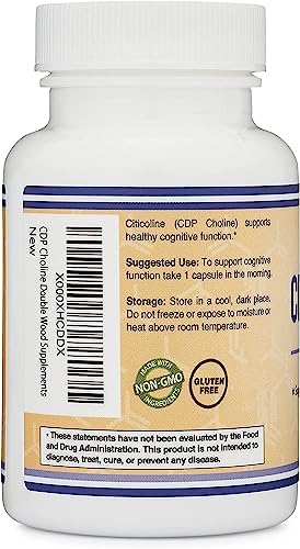 Double Wood Supplements CDP Choline (Citicoline) – Pharmaceutical Grade, Third-Party Tested, 60 Capsules per Bottle, Pack of 2
