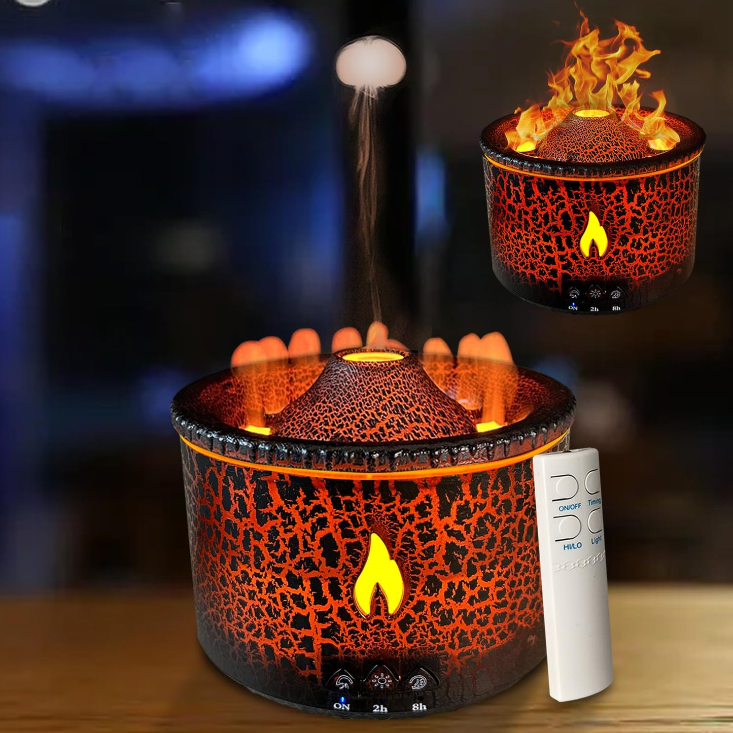 Cechlicht Volcano Diffuser 300ml – Flame & Volcano Mist Mode, Remote, Auto Shut-Off, 2 Colors | Essential Oil Diffuser