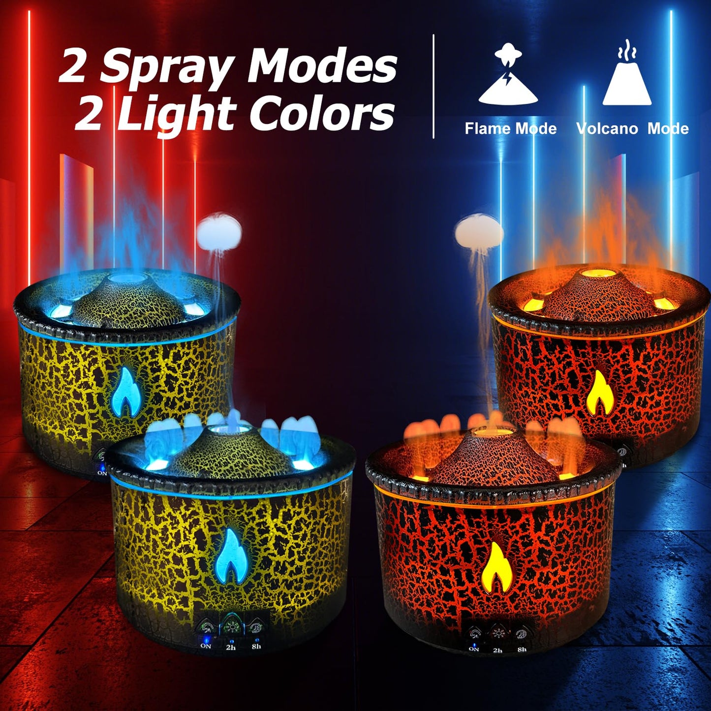 Cechlicht Volcano Diffuser 300ml – Flame & Volcano Mist Mode, Remote, Auto Shut-Off, 2 Colors | Essential Oil Diffuser