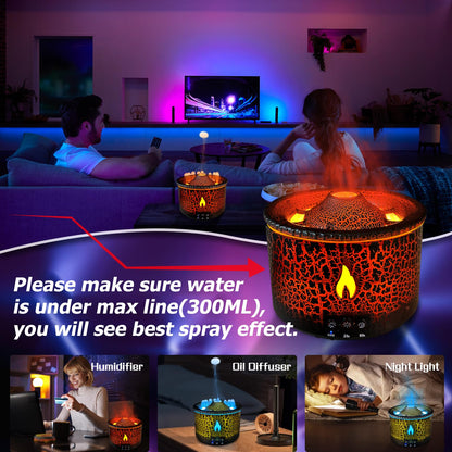Cechlicht Volcano Diffuser 300ml – Flame & Volcano Mist Mode, Remote, Auto Shut-Off, 2 Colors | Essential Oil Diffuser