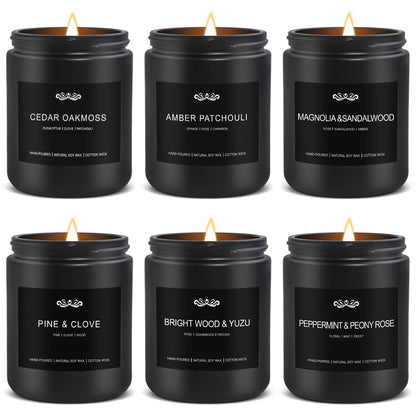 6-Pack Men's Aromatherapy Candles Gift Set - 42 oz, 300-Hour Long-Lasting Scent