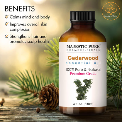 Majestic Pure Cedarwood Essential Oil with Glass Dropper – 100% Pure & Natural – 4 Fl Oz