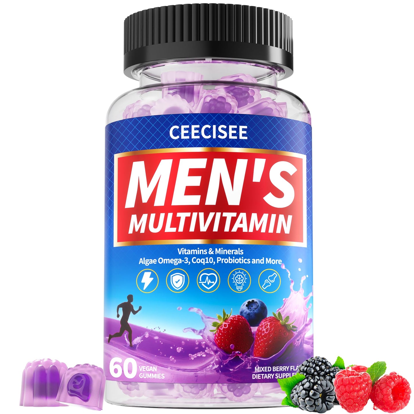 Ceecisee Men's Methylated Multivitamin Gummies – Daily Men's Vitamin with Omega-3, Probiotics (60 Count)