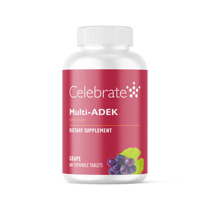 Celebrate Vitamins Multi ADEK Chewables with 60mg Iron | Bariatric Daily Multivitamin, Grape (60 Tablets) - Duodenal Switch & SADI/SIPS