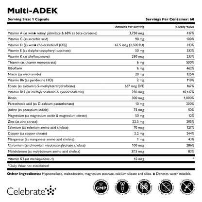 Celebrate Vitamins Multi ADEK Iron Free – Bariatric Multivitamin (180 Capsules)