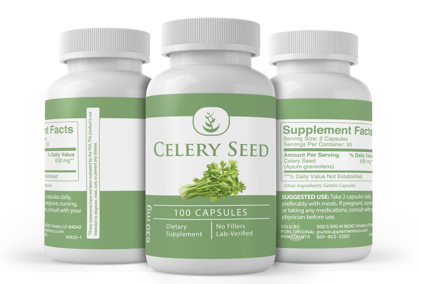 PURE ORIGINAL INGREDIENTS Celery Seed (100 Capsules) - 50 Day Supply