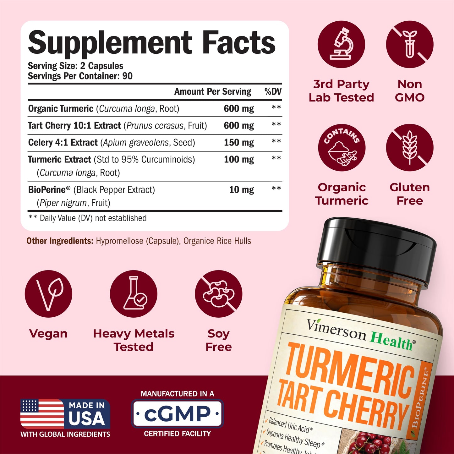 Vimerson Health Turmeric Curcumin with Tart Cherry & Celery Seed – 180 Capsules